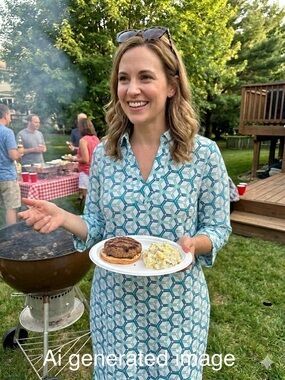 Foxcroft - Geometric V-Neck - Tunic Dress Cover Up - Teal, White, Navy - Large